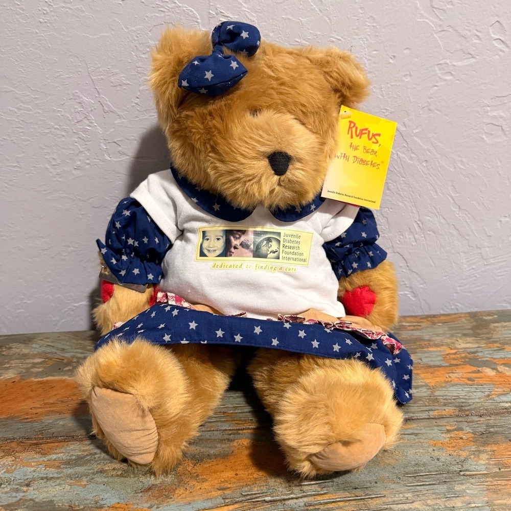 Rufus, the Bear with Diabetes 16" Plush GIRL Doll‎ Medic Alert Bracelet/Tags